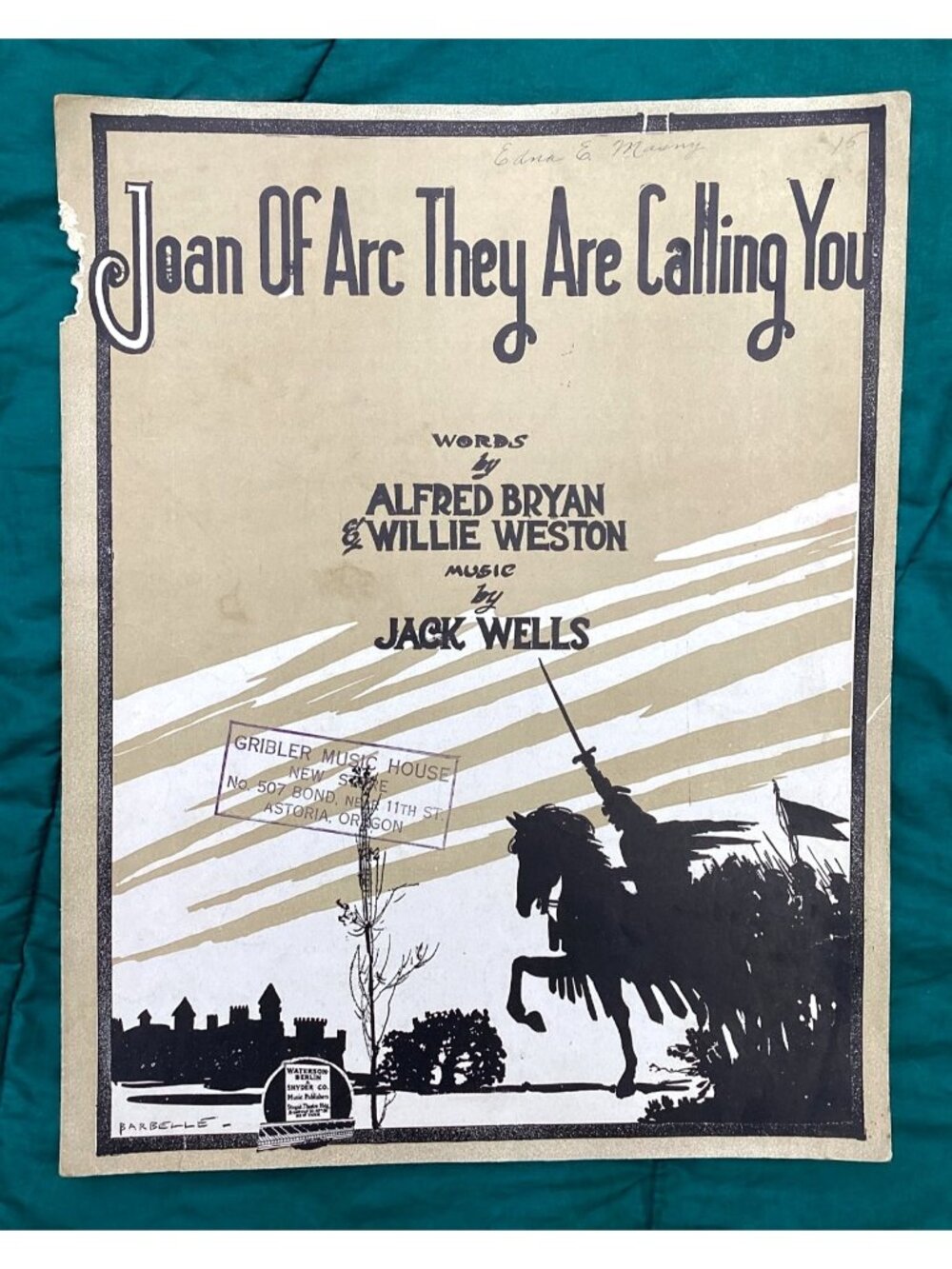 1917 Joan of Arc They Are Calling You Sheet Music WWI Patriotic Astoria OR